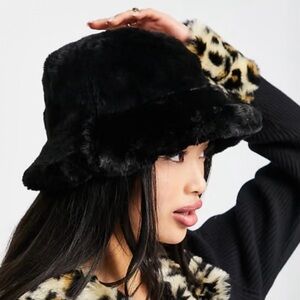 Black Fur Bucket Hat